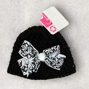 Black Crocheted Baby Hat with Bow